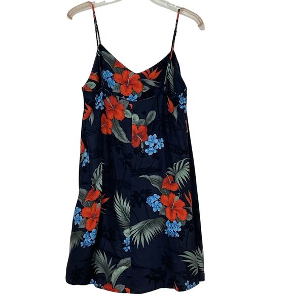 Veda Silk slip mini dress Hawaiian print tropical black wrap draped straps M - Picture 12 of 15